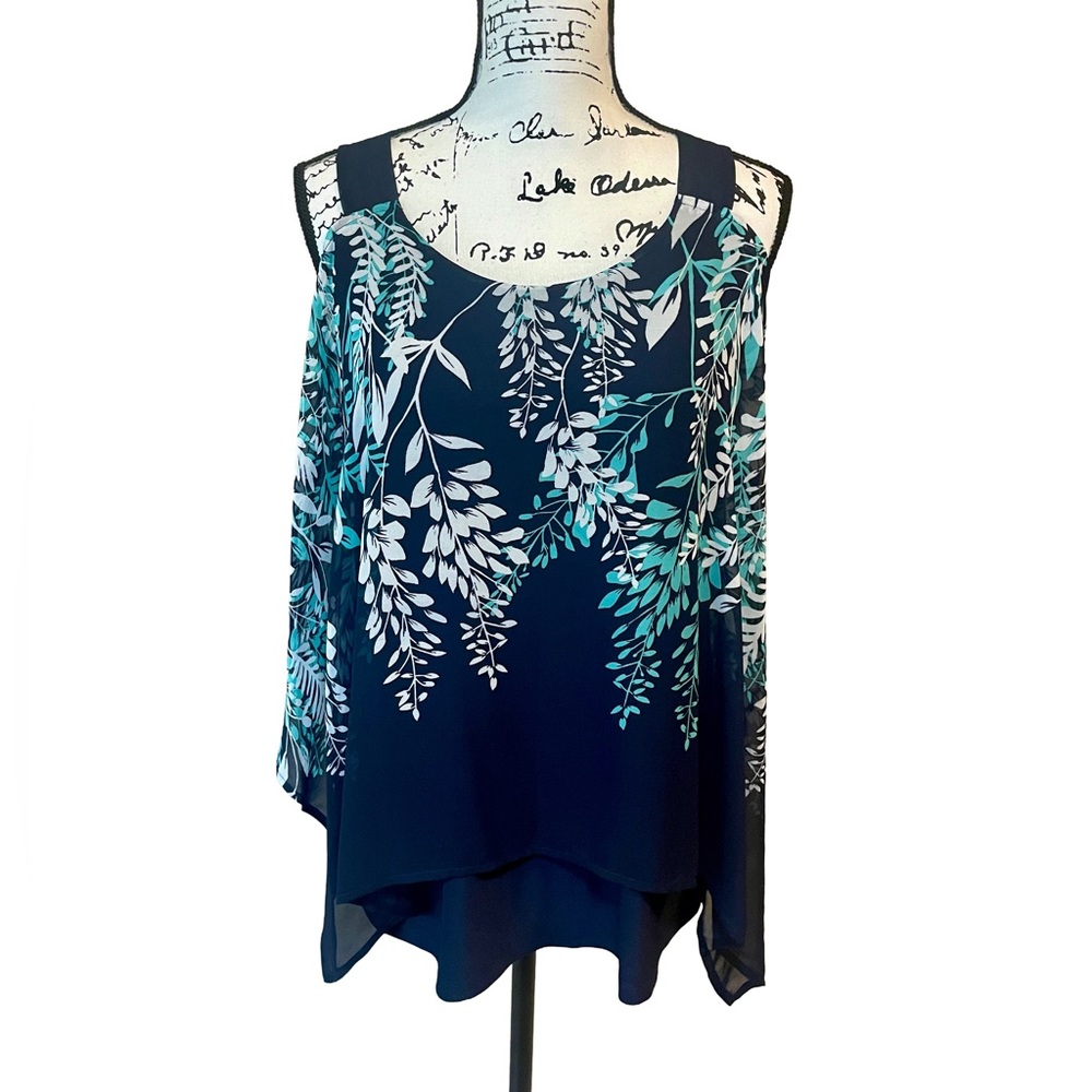 PerSeption Concept Sleeveless Chiffon Floral Blouse – Navy – Size L NWOT